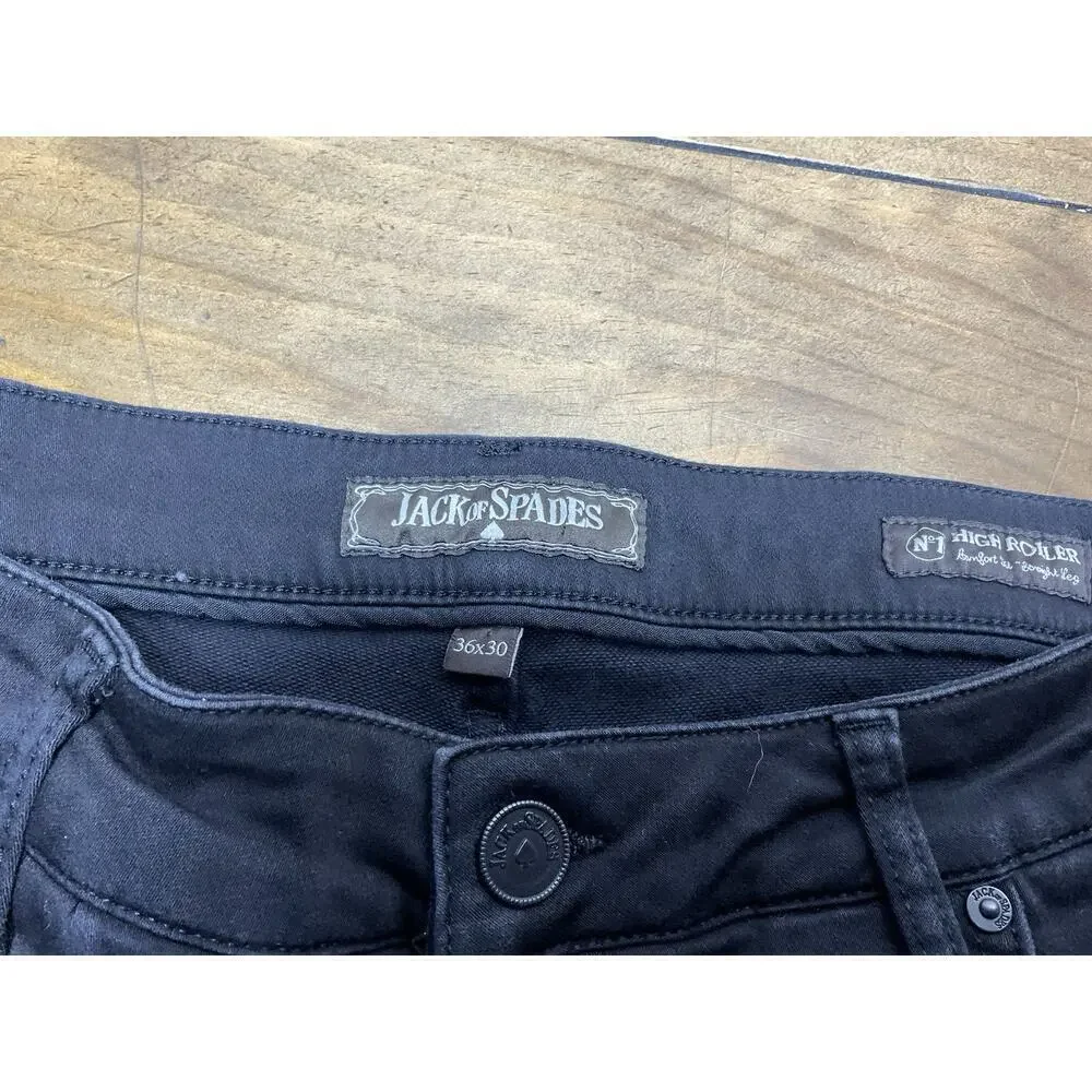 JACK OF SPADES Jeans Men's 36x30 Black High Roller Denim Straight Leg